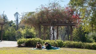Two students on the lawn