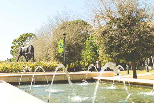 USF Sarasota Manatee campus courtyard and fountain