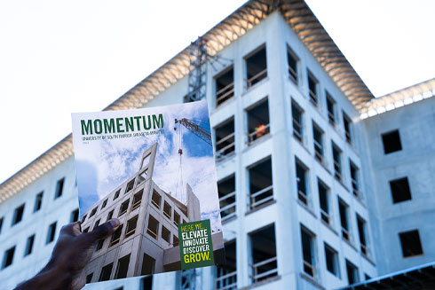USF Sarasota-Manatee's Momentum magazine highlights research, community engagement efforts and campus expansion projects.