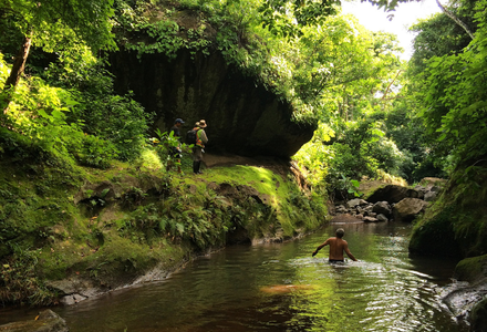 a spring of water with one person in it