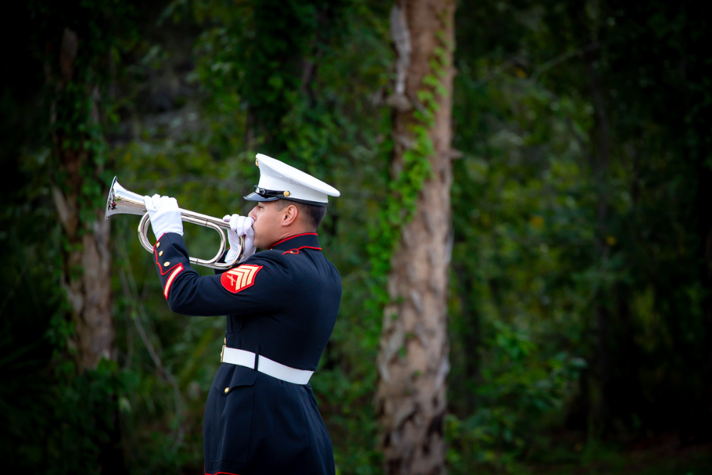US Marine sounding a trumpet