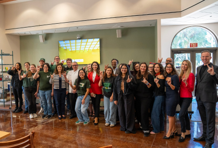 Students, faculty, and staff with Chef Thompson