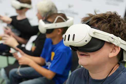 Students with virtual reality headsets