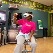 Student wearing VR headset