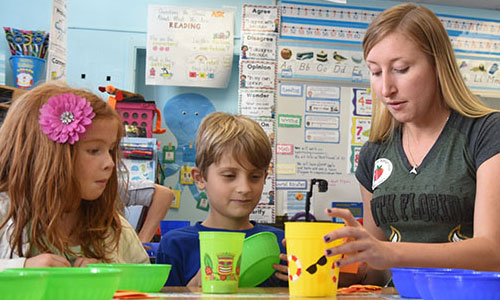 A teacher with two students